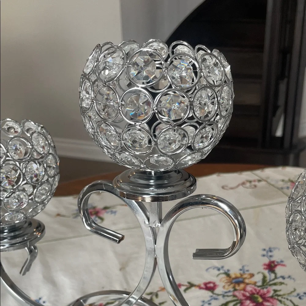 5 Arm Crystal Pendant Bowl Tea Light Candle Holder Table Centerpiece Decorations - Picture 9 of 15